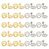 40Pcs 2 Colors 201 Stainless Steel Flat Round Stud Earring Findings, with 304 Stainless Steel Pin and Ear Nuts, Golden & Stainless Steel Color, 15mm, Hole: 1mm, Pin: 0.7mm, 20Pcs/color