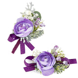 1Pc Silk Cloth Wrist Corsage, with 1Pc Silk Cloth Flower Boutonniere Brooch, for Wedding, Parties, Indigo, 122x22~65x44mm