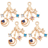 10Pcs Brass Cubic Zirconia Pendants, Nickel Free, Moon & Star, Real 18K Gold Plated, 18x14x2.5mm, Hole: 1mm