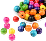 Round Wood Beads, Mixed Color, 14x13mm, Hole: 4mm, about 100pcs/box