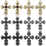 24Pcs 6 Colors Alloy Pendants, with Rhinestone, Cross Charms, Mixed Color, 29x20.5x4mm, Hole: 1.6mm, 4Pcs/color