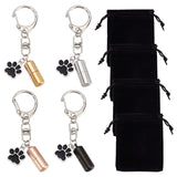 4Pcs 4 Colors Urn Ashes Bottle 304 Stainless Steel & Dog Paw Print Alloy Enamel Pendant Keychain, with Iron Split Key Rings, Mixed Color, 7.7cm, 1pc/color