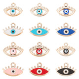 72Pcs 12 Style CCB Plastic Enamel Pendants, Light Gold, Eye with Evil Eye, Mixed Color, 14.5~15.5x20~21x2.5~3.5mm, Hole: 1.8~2.2mm, 6pcs/style