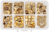 Alloy Tibetan Style Cord Ends, Mixed Shapes, Antique Golden, Boxes: 13x8.4x1.75cm, Cord Ends: 78pcs/box