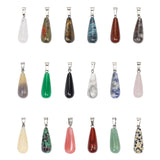 Natural/Synthetic Gemstone Pendants, with Stainless Steel Snap On Bails, Teardrop, 28~30x10~12mm, Hole: 6x4mm, 18pcs/box