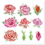 PET Plastic Hollow Out Drawing Painting Stencils Templates, Square, Rose Pattern, 18x18cm