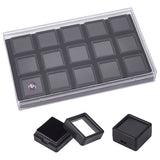 15Pcs Mini Square Acrylic Glass Window Boxes Sets, with Sponge Inside and Rectangle Storage Boxes, for Loose Diamond Storage, Black, Square: 2.9x2.9x1.75cm, Rectangle: 17.9x10.9x2.5cm