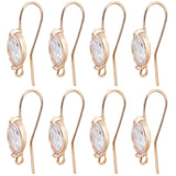 20Pcs Brass Earring Hooks, Ear Wire, with Cubic Zirconia and Horizontal Loop, Horse Eye, Nickel Free, Real 18K Gold Plated, 21~23x14~17x5mm, Hole: 1.5mm