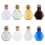 8pcs 8 colors Hexagon Dollhouse Miniature Glass Cork Bottles Ornament, Glass Empty Wishing Bottles for Doll House Decoration, Mixed Color, 3cm, Bottle: 25x20.5x8.5mm, 1pc/color