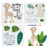 3Pcs 3 Styles PET Hollow Out Drawing Painting Stencils, for DIY Scrapbook, Photo Album, with 1Pc Art Paint Brushes, Forest Animals, 300x300mm, 1pc/style