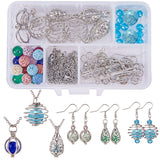 DIY Earring Making, with Iron Spiral Bead Cages, Glass Beads, Natural Jade Beads, Lava Rock Perfume Beads and Brass Earring Hooks, Mixed Color, Plastic Box: 11x7x3cm