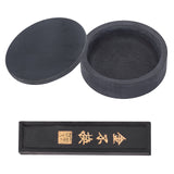 2Pcs 2 Style Stone Calligraphy Inkstone and Rectangle Inker, Calligraphy and Painting Research Ink Supplies, Black, 1pc/style