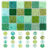 7782Pcs 24 Style Glass Seed Beads, Mixed Styles, Round, Green, 3~4x2~3mm, Hole: 0.8~1mm, 13g/style