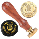 Golden Plated Brass Sealing Wax Stamp Head, with Wood Handle, for Envelopes Invitations, Gift Cards, Musical Instruments, 83x22mm, Head: 7.5mm, Stamps: 25x14.5mm