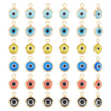 36Pcs 6 Colors Handmade Evil Eye Lampwork Charms, with Brass Findings, Flat Round, Mixed Color, 10x6.5x3mm, Hole: 1.5mm, 6pcs/color