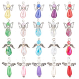 60Pcs 4 Style Electroplate Glass & Imitation Pearl Acrylic Pendants, with Wing Alloy Beads, Antique Silver & Platinum, Angel, Mixed Color, 27~34x18~20x7.5~10mm, Hole: 2~3mm, 15pcs/style