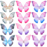 120Pcs 6 Colors Gradient Color Double Layer Fibre Tulle Ornament Accessories, 3D Craft Organza Butterfly, with Crystal Rhinestone, Mixed Color, 45x37x3mm, 20pcs/color