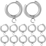 12Pcs 201 Stainless Steel Huggie Hoop Earring Findings, with Horizontal Loop and 316 Surgical Stainless Steel Pin, Stainless Steel Color, 18 Gauge, 18x15x2.5mm, Hole: 2.5mm, Pin: 1mm