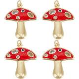 6Pcs Autumn Theme Real 18K Gold Plated Brass Micro Pave Cubic Zirconia Pendants, with Enamel and Jump Rings, Long-Lasting Plated, Mushroom, Red, 28x25x3.5mm, Jump Ring: 5x1mm, 3mm Inner Diameter