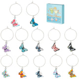 12Pcs 2 Style Alloy Enamel Wine Glass Charms, with Brass Wine Glass Charm Rings, Butterfly, Mixed Color, 50mm, 6pcs/style