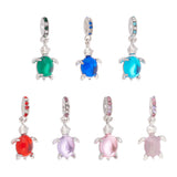 7Pcs 7 Colors Glass European Dangle Charms, Large Hole Pendant, with Alloy Rhinestone Findings, Platinum, Tortoise, Mixed Color, 29mm, Tortoise: 20x13x6mm, Hole: 5mm, 1pc/color