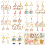 DIY Easter Earring Making Kits, Including Alloy Enamel Rabbit & Planet & Flower Pendants, Glass Beads, Polycotton Tassel Pendant, Brass Earring Hooks & Link Connectors, Golden, 94Pcs/box