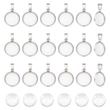 DIY Blank Dome Flat Round Pendant Making Kit, Including 304 Stainless Steel Pendant Cabochon Settings, Glass Cabochons, Stainless Steel Color, 100Pcs/box