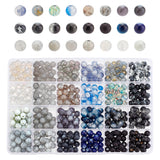 480Pcs 24 Style Glass Round Beads, Baking Painted & Spray Painted & Crackle & Two-Tone & Frosted, Mixed Color, 8~9mm, Hole: 1~1.6mm, 20Pcs/style