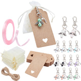 DIY Keychain Gift Kits, Including Alloy Glass Pearl Keychains, Organza Gift Bags, Jewelry Display Paper Price Tags and Ribbon, Antique Silver & Platinum, Keychain: 53mm, 8 colors, 4pcs/color, 32pcs/set