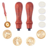 DIY Animal Theme Letter Seal Kits, with Brass Wax Seal Stamp Heads, Rosewood Handle, Candle and Sealing Stamp Wax Spoons, Golden, Stamp Head: 25x14mm, 4pcs/set