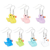 7 Pairs 7 Style 3D Duck Resin Dangle Earrings, Platinum Iron Jewelry for Women, Mixed Color, 38.5~39mm, Pin: 0.6~0.8mm, 1 Pair/style