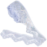 Waved Polyester Lace Trim, with Paillette, White, 2 inch(50mm), about 10 yards/pc