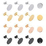 Vacuum Plating 304 Stainless Steel Stud Earring Findings, with Loop and Flat Plate, Flat Round, Mixed Color, 12x1mm, Hole: 1.8mm, Pin: 0.8mm, 40pcs/box