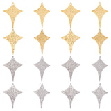 16Pcs 4 Style 304 Stainless Steel Pendants, Textured, Star, Golden & Stainless Steel Color, 33.5~34x25x1mm, Hole: 1.2mm, 4pcs/style