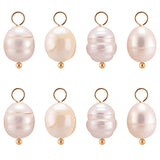 30Pcs Natural Cultured Freshwater Pearl Pendants, with Brass Ball Head Pins, Rice Charms, Real 18K Gold Plated, 16.5~17mm, Hole: 3mm