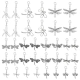 Dragonfly Tibetan Style Alloy Pendant Decoration, with Lobster Claw Clasps, Antique Silver & Platinum, 30~37mm, 9 style, 4pcs/style, 36pcs/set