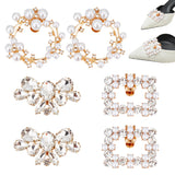6Pcs 3 Style Plastic Imitation Pearl Shoe Decoration, Detachable Shoe Buckle Clips, with Alloy Findings and Crystal Rhinestone, Wreath & Rectangle & Flower, Golden, 36.5~56x40~59.5x12~15mm, 2pcs/style