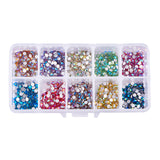 Glass Flat Back Rhinestone, Grade A, Back Plated, Faceted, AB Color, Half Round, Mixed Color, 13.5x7x3cm, 100pcs/color, 1000pcs/box