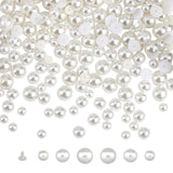 Plastic Snap Jewelry Buttons, with Iron Finding, Half Round, White, 6~10x3~5mm, Hole: 1.4mm, 400 sets/box