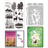 1 Sheet Custom Forest PVC Plastic Clear Stamps, for DIY Scrapbooking, Tree with 1Pc Carbon Steel Cutting Dies Stencils, Rectangle, Mixed Color, 105x139x0.8mm