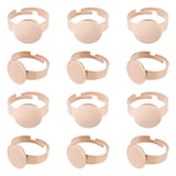 12Pcs Adjustable 304 Stainless Steel Finger Rings Components, Pad Ring Base Findings, Flat Round, Rose Gold, Inner Diameter: 17mm, Tray: 12mm