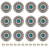 12 Sets Alloy & Imitation Turquoise Craft Solid Screw Rivet, with Iron Findings, Flat Round with Flower Pattern, for DIY Luggage and Hardware Accessaries, Turquoise, 30x8.5mm, Hole: 2.5mm