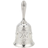 Alloy Plating Brass Hand Bell, Carvings Flower Pattern, Suitable for Gift Giving, Silver, 54x112mm