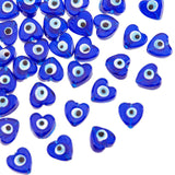 Handmade Evil Eye Lampwork Beads Strands, Heart, Medium Blue, 12x12x6mm, Hole: 1.4mm, about 33pcs/strand, 14.37''(36.5cm)