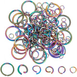 160Pcs 6 Sizes 304 Stainless Steel Open Jump Rings, Round Ring, Rainbow Color, 18~24 Gauge, 3.5~12x0.5~1mm, Inner Dimateter: 2.5~10mm