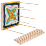 Square Wood Crochet Blocking Board, Knitting Loom, with Round Wooden Sticks for Making Cushions, Scarves, Hats, Headbands, Shawl, Triangle, 16x16x1.2cm