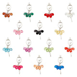 28Pcs 14 Colors Alloy Resin Big Pendants, Glitter Ballet Dancer Charms with Crystal Rhinestone, Silver Color, Mixed Color, 59.5x30.5x5.5mm, Hole: 2.5mm, 2pcs/color