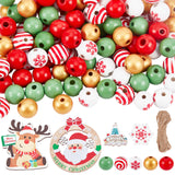 DIY Christmas Decoration Making Kits, Including Christmas Tree & Reindeer & Snowflake Wood Pendant and Round Beads, Jute Cord, Mixed Color