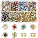 120 Sets 6 Colors Alloy Rhinestones Rivets, with Iron Finding, for Clothes Bag Shoes Leather Craft, Sunflower, Mixed Color, 11x8mm, Pin: 2.5mm