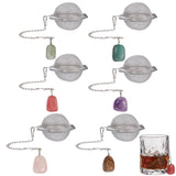 Round Stainless Steel Mesh Tea Infuser, with Gemstone Nugget Pendants, Stainless Steel Color, Tea Infuser: 165mm, 6pcs, Pendants: 23~30x13~22x12~20mm, Hole: 5x3mm, 6pcs
